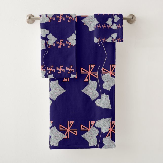 Blätter und Sternchen Navy Blau  Badhandtuch Set (Insitu)