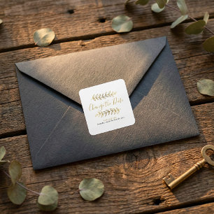 Blätter und Zweige mit Gold-Effekt ändern das Datu Quadratischer Aufkleber