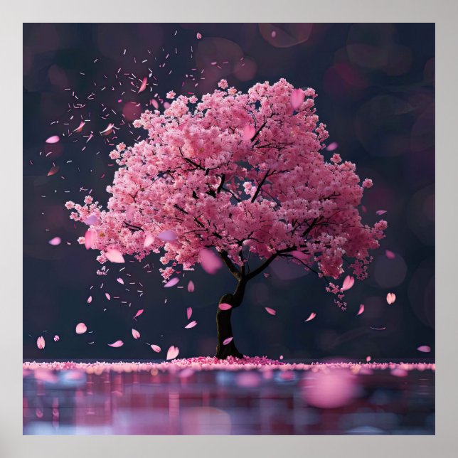 Blätter von der Kirschblüte fallen Poster (Vorne)