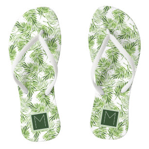 Blätter von Green Palm  Monogramm Flip Flops