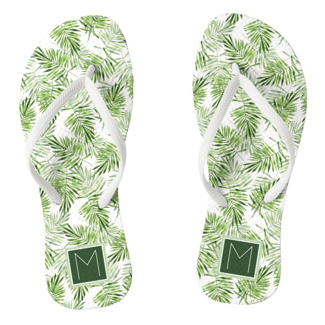 Blätter von Green Palm| Monogramm Flip Flops (Fußbett)