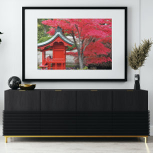 Blätter von Red Japanese Maple und Garden Shrine Fotodruck