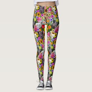 Blätter von Silkie Bantam Chickens Tropische Blum Leggings