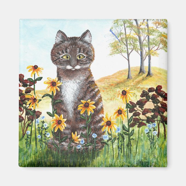 Blätter von Tabby Cat Fall Landscape Magnet (Vorne)