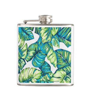 Blätter von Tropical Monstera und Banana Blue Gree Flachmann