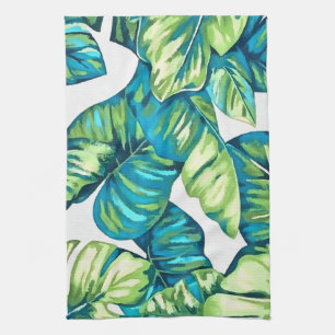 Blätter von Tropical Monstera und Banana Blue Gree Geschirrtuch