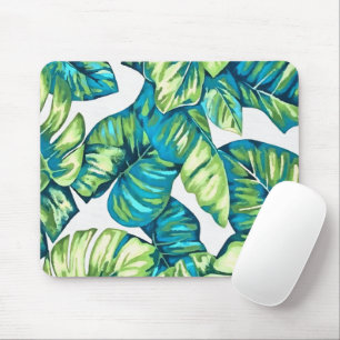 Blätter von Tropical Monstera und Banana Blue Gree Mousepad