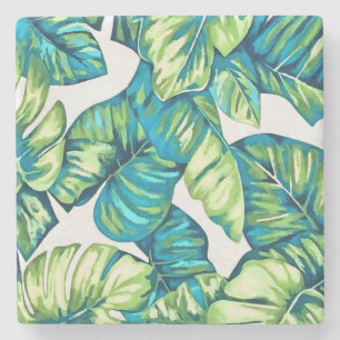 Blätter von Tropical Monstera und Banana Blue Gree Steinuntersetzer