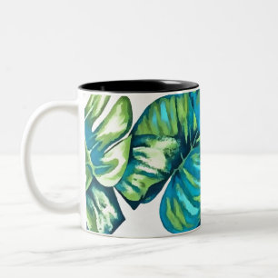 Blätter von Tropical Monstera und Banana Blue Gree Zweifarbige Tasse