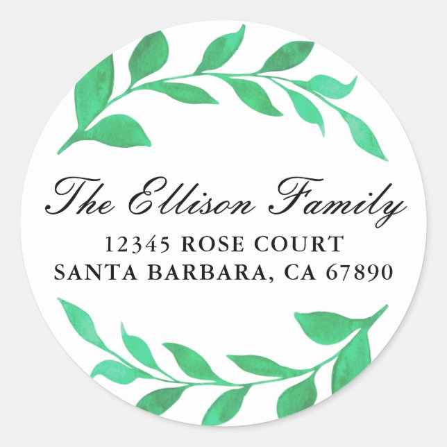 Blätter Wasserfarbe Grüne Gewässer Botanik Runder Aufkleber (Vorderseite)