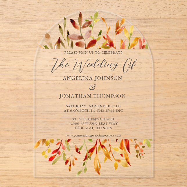 Blätter Wasserfarbe Herbst Chic Hochzeit im Herbst Acryleinladungen (Vorderseite)