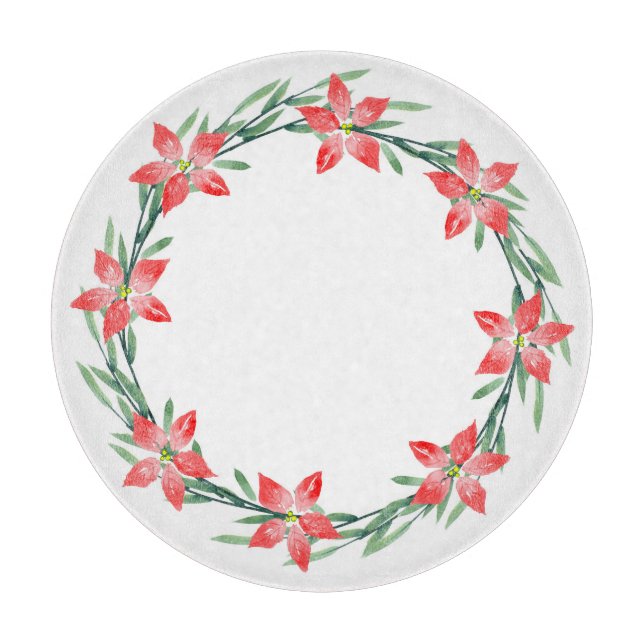 Blätter Watercolor Poinsettia Wreath Schneidebrett (Vorderseite)