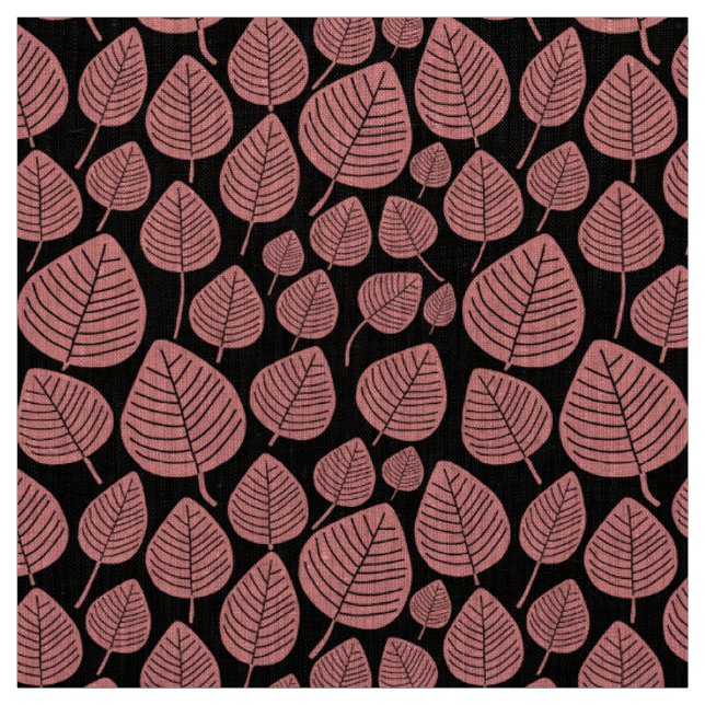 Blätter - Weich rosa auf schwarz Stoff (Muster)
