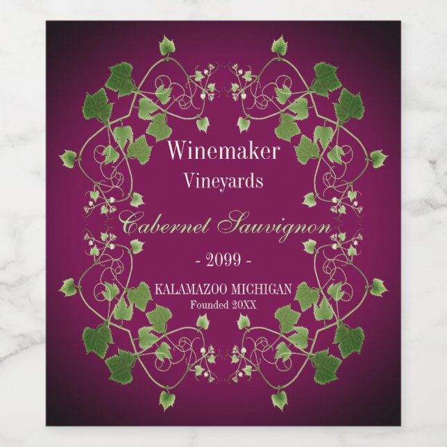 Blätter Wein & Kart Weinkultur und Erde Weinetikett (Einzelnes Label)