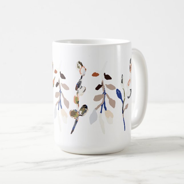 Blätter Weiß Elegante Wasserfarben Kaffeetasse (VorderseiteRechts)