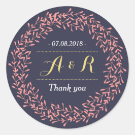 Blätter Wreath Monogram Wedding Dankeschön Sticker