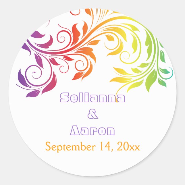 Blätterblatt-Hochzeit mit Regenbogenfarben Das Dat Runder Aufkleber (Vorderseite)