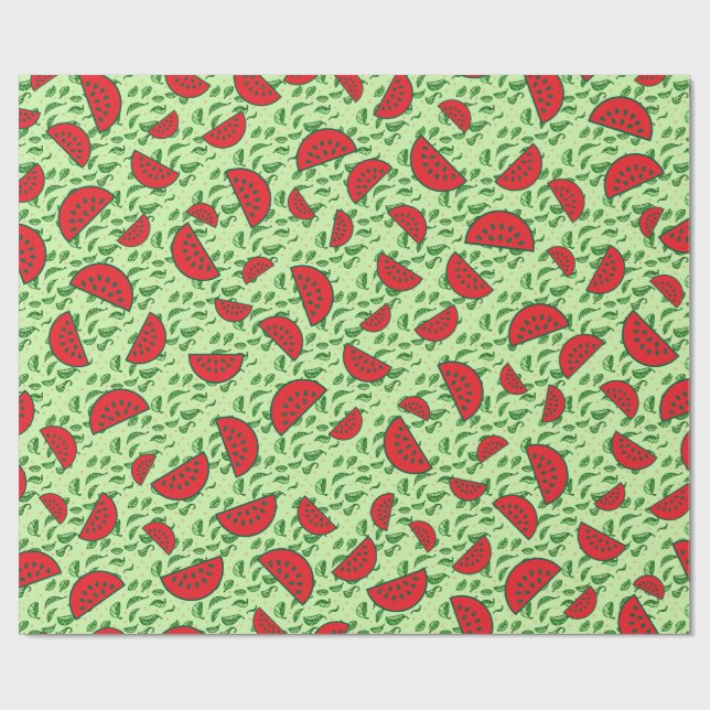 Blättermuster und Wassermelonen Geschenkpapier (Flach)