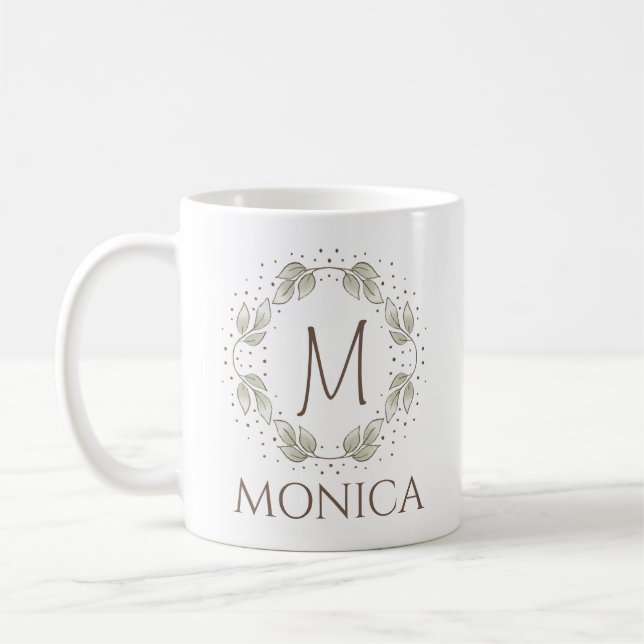Blattfarbe mit Monogramm und Name Kaffeetasse (Links)