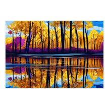 Blattgelbes Orange Lila Lake Reflection