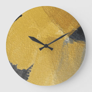 Blattgold, abstrakte schwarze Ausführung Große Wanduhr