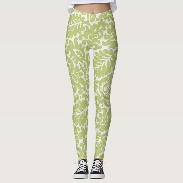 Blattmuster bedruckt grüne Leggings (Vorderseite)