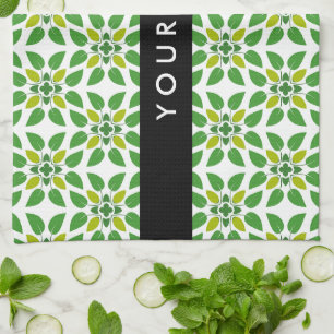 Blattmuster, grüne Blätter, Ihr Name Geschirrtuch