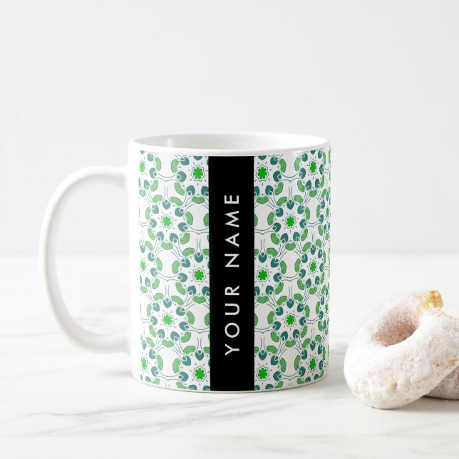 Blattmuster, grüne Blätter, Ihr Name Kaffeetasse (Mit Donut)