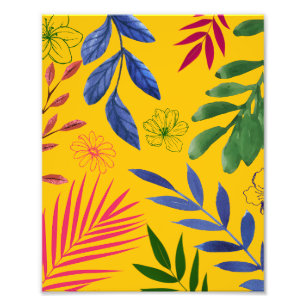 Blattmuster mit farbenfrohen Blumen Fotodruck