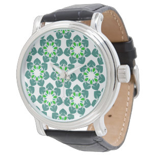 Blattmuster, Muster aus Blättern, grüne Blätter Armbanduhr