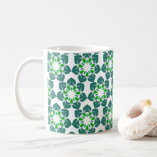 Blattmuster, Muster aus Blättern, grüne Blätter Kaffeetasse (Mit Donut)