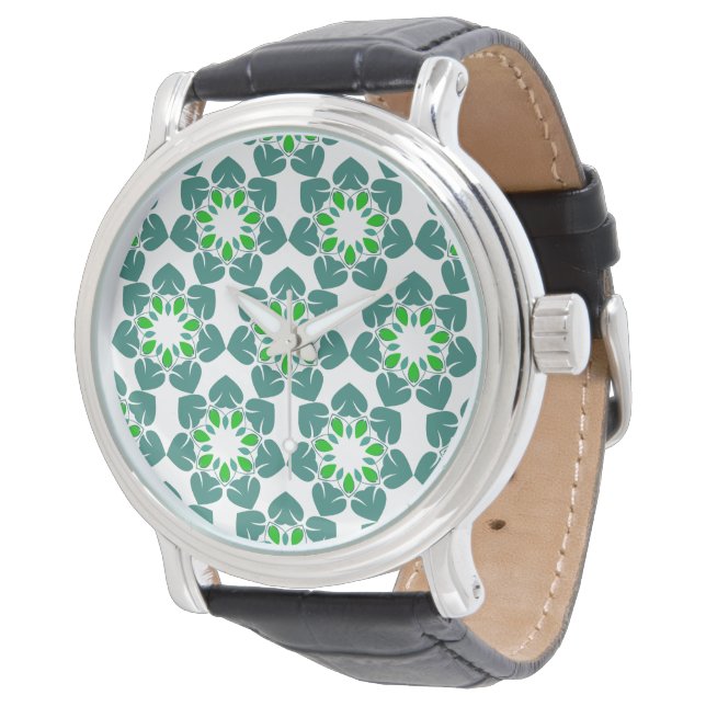 Blattmuster, Muster von Blätter, grüne Blätter Armbanduhr (Schrägansicht)