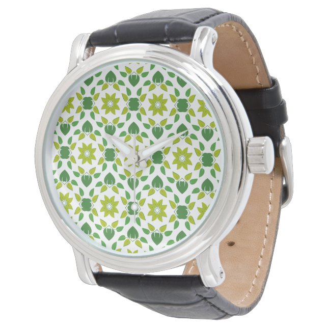 Blattmuster, Muster von Blätter, grüne Blätter Armbanduhr (Schrägansicht)