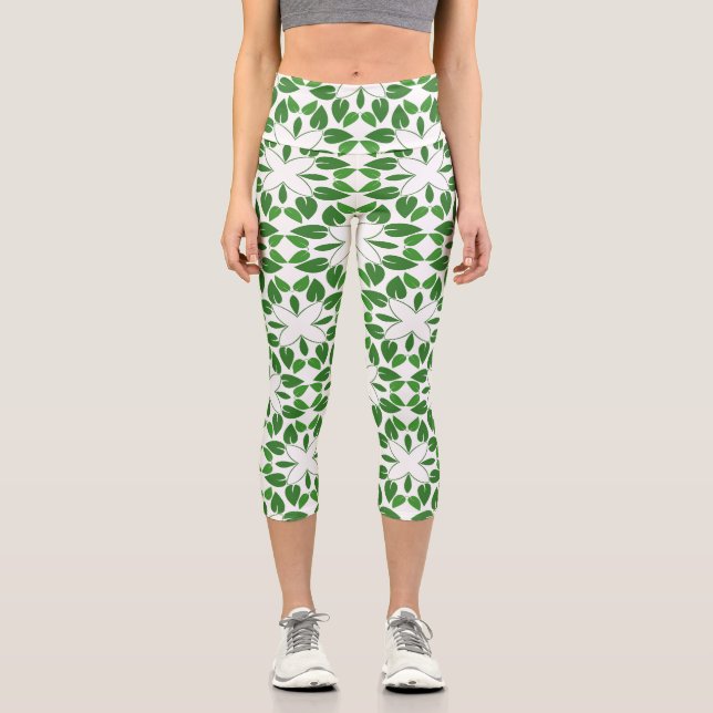 Blattmuster, Muster von Blätter, grüne Blätter Capri Leggings (Vorderseite)