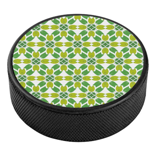 Blattmuster, Muster von Blätter, grüne Blätter Eishockey Puck (3/4)