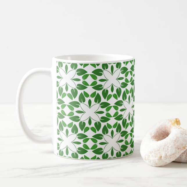 Blattmuster, Muster von Blätter, grüne Blätter Kaffeetasse (Mit Donut)