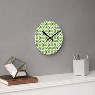 Blattmuster, Muster von Blätter, grüne Blätter Runde Wanduhr