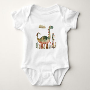 Blättrige Dino-Szene – Süßes Dinosaurier-Shirt für Baby Strampler