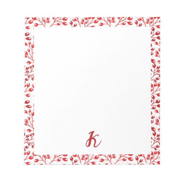 Blattrotes Muster Modern Elegant Monogrammiert Notizblock (Vorderseite)