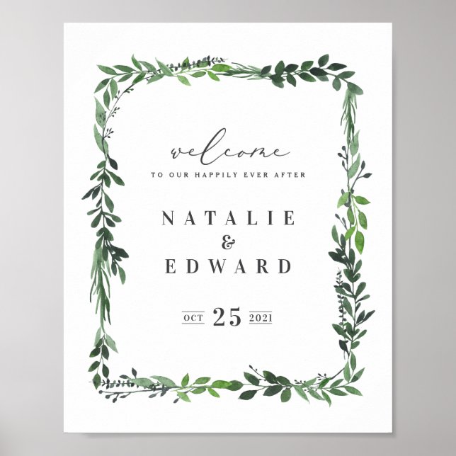 Blattwasserfarbe geometrisches Hochzeitsposter Poster (Vorne)