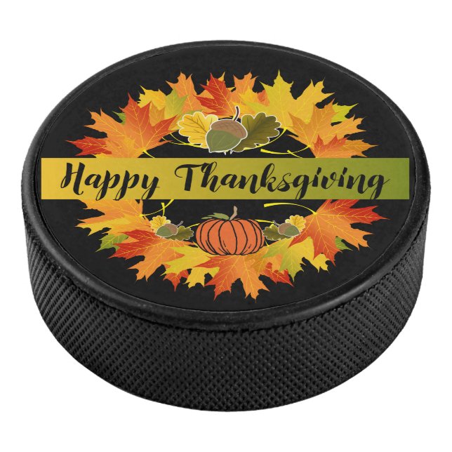 Blattwreath-Erntedank-Hockey-Kobold Eishockey Puck (3/4)