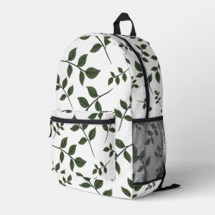 Blattzweige mit grünen Blätter auf Weiß Bedruckter Rucksack