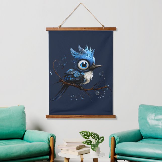 Blau-Abstrakt-blaue Jay rechts gegenüber Wandteppich Mit Holzrahmen (Wohnzimmer)