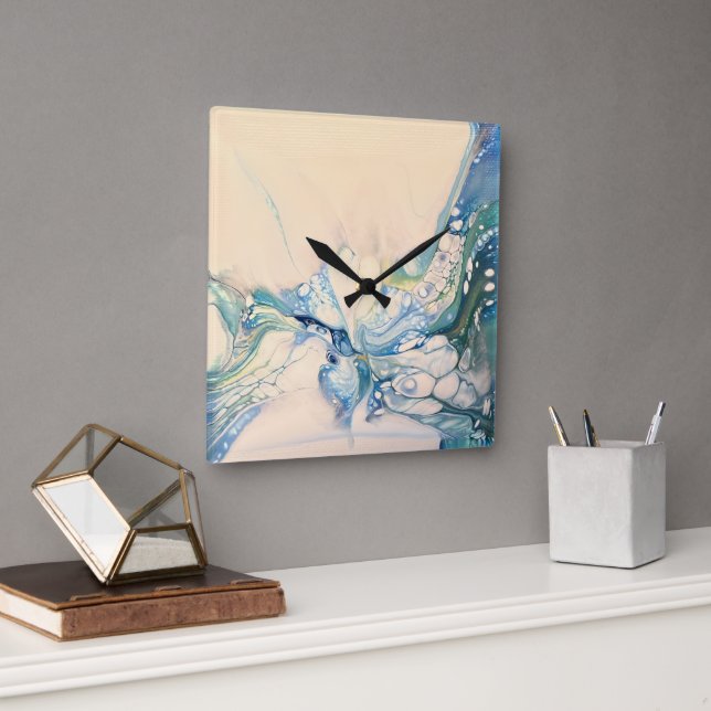 Blau Abstrakt Quadratische Wanduhr (Büro)
