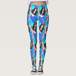 blau-angebundene brünette Meerjungfrauen Leggings