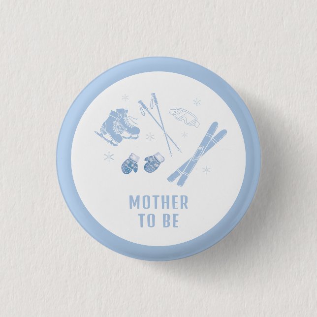 Blau Après Bébé Ski Mutter-Tochter-Baby-Party  Button (Vorderseite)