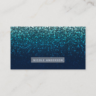 Blau Aqua Navy Glitter Glanz Moderne Glamouröse El Visitenkarte