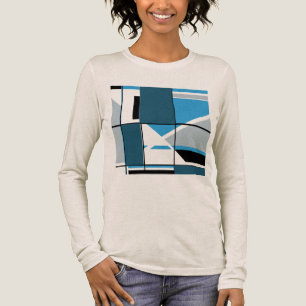 Blau Aquamarin-Grau Schwarz MCM Geometrisches Abst Tri-Blend Shirt