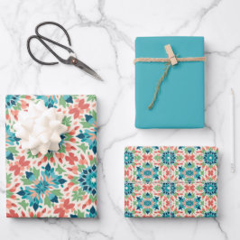 Blau, Aquamarin, grün, Lachs und Tile Geschenkpapier Set