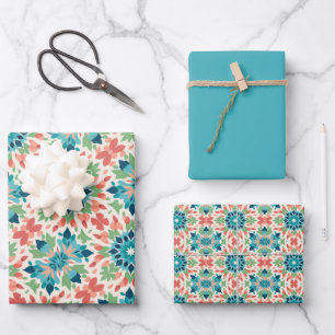Blau, Aquamarin, grün, Lachs und Tile Geschenkpapier Set